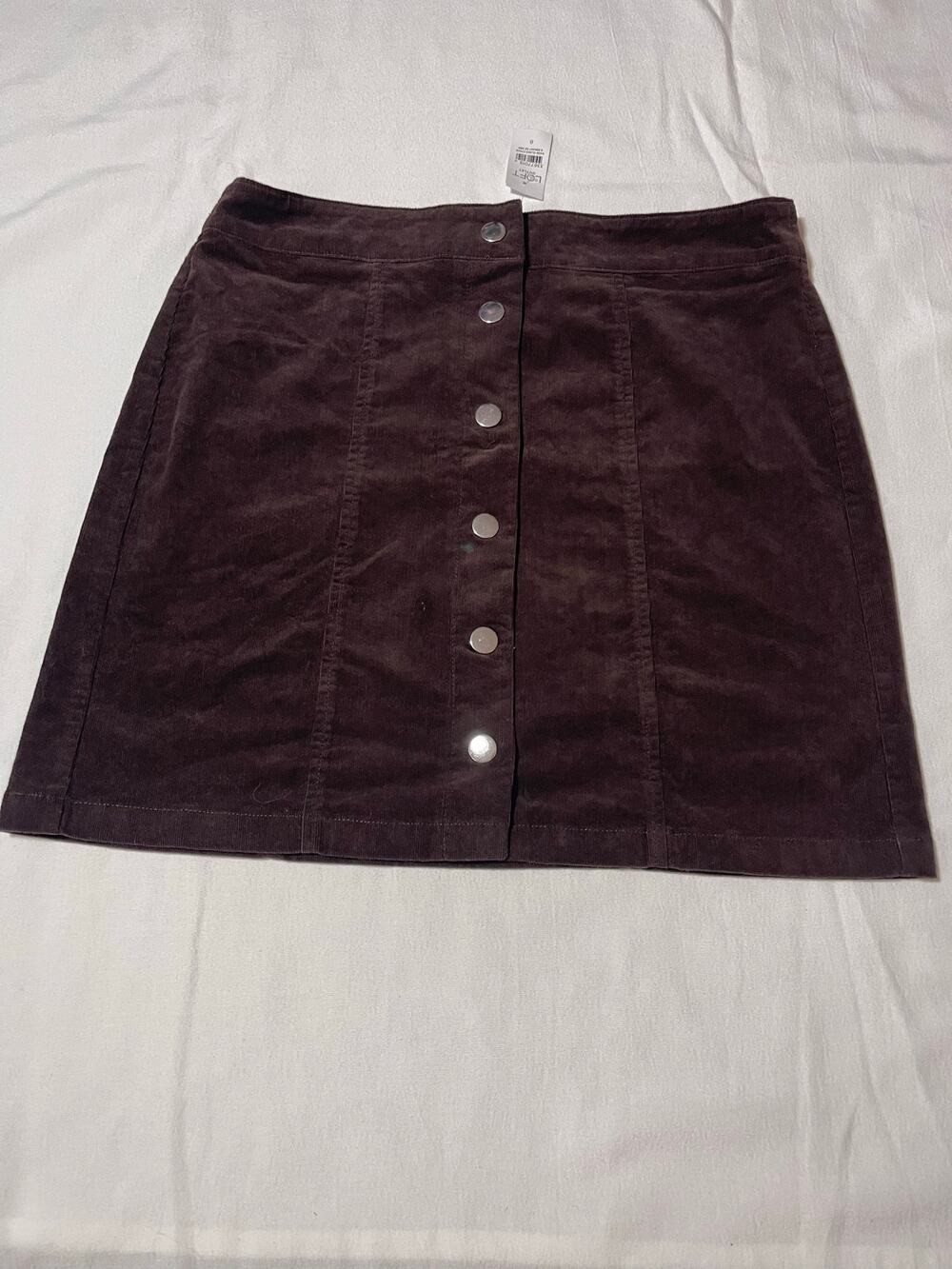 LOFT Outlet Corduroy Mini Skirt Size 8 Brown Button Front NWT